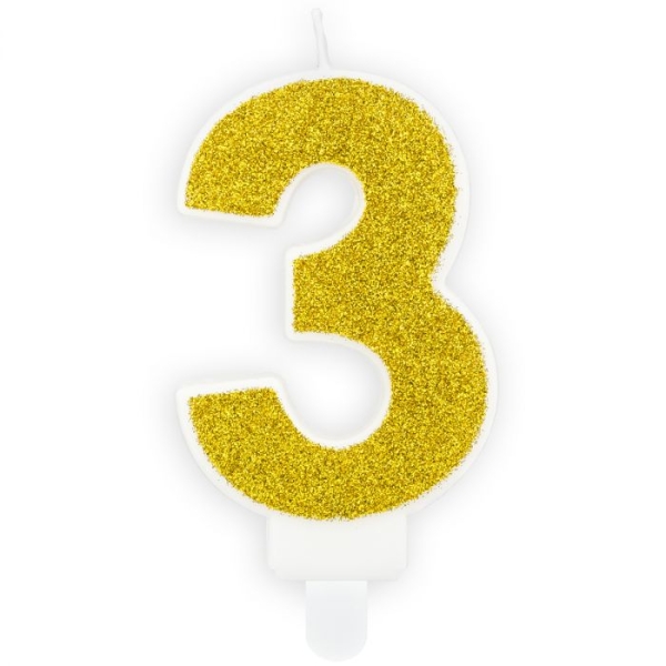 Number Candle - 3 - Gold